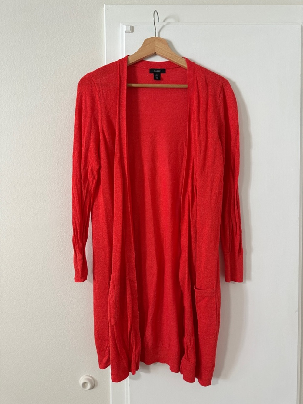Talbots Coral-Red Open Front Long Cardigan